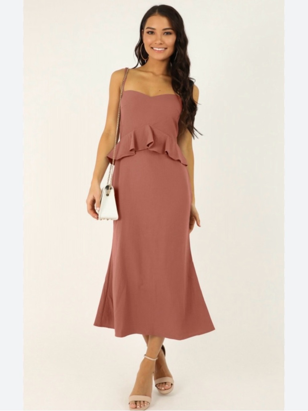 Showpo Rust Rose Ruffle Midi Dress